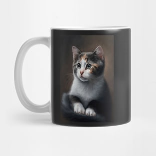 grey and white cat looking off in the distance - CGI style Mug